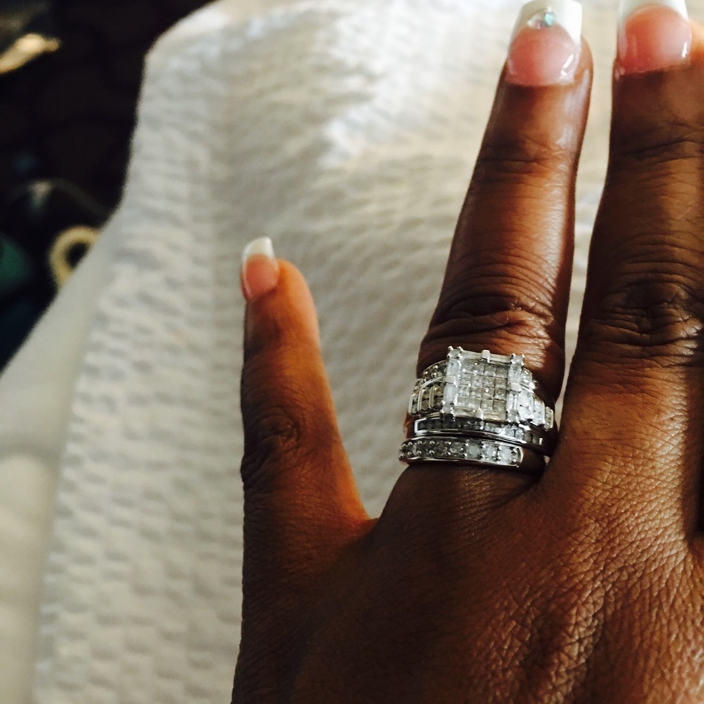 3 piece female wedding ring(White Gold) 14K